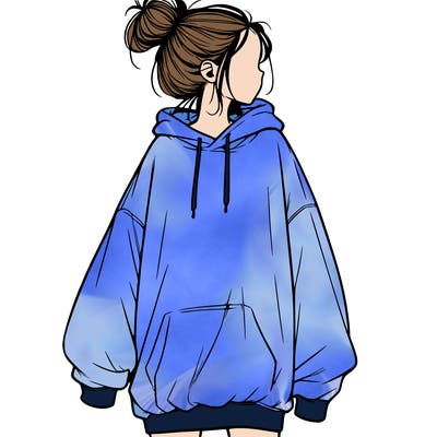 realistic girl with a oversized sweatshirt on and a bun