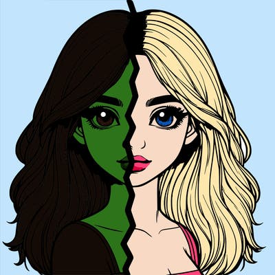 realistic girl split into two