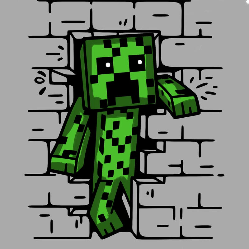 minecraft creeper popping out of the wall