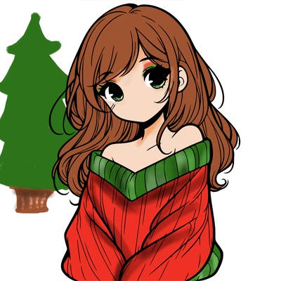 shy pretty girl wearing a sweater that is falling off one shoulder portrait