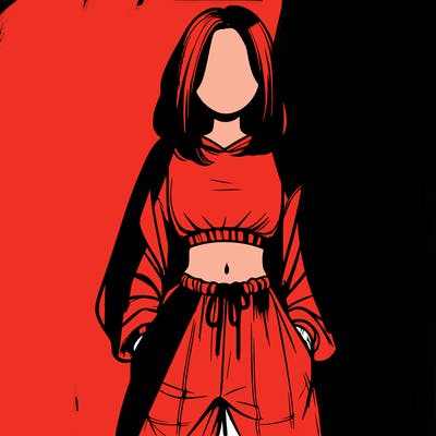 realistic girl faceless with baggy pants and a crop top