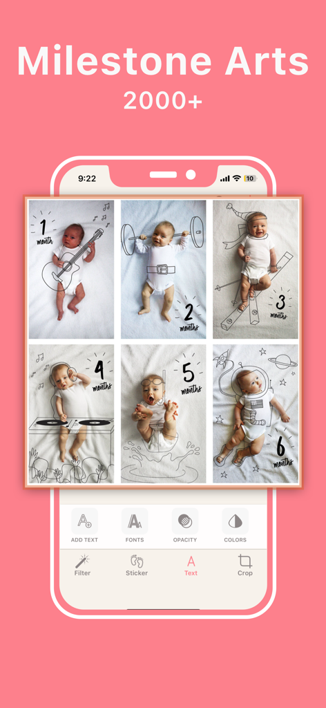 Baby Art: Baby Photo Editor - Collage de fotos de bebés con artísticas pegatinas de hitos mensuales en la aplicación Baby Art