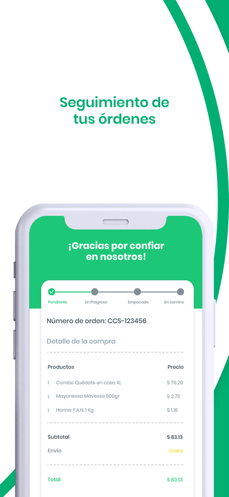 Coco Mercado - Coco Mercado app screenshot showing real-time delivery status and purchase summary for groceries.