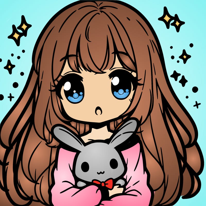 cute kawaii anime girl holding a bunny