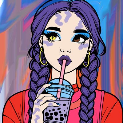 realistic girl with braided hair drinking boba