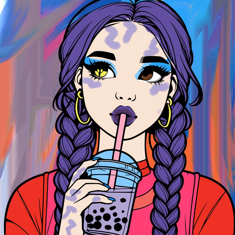 realistic girl with braided hair drinking boba