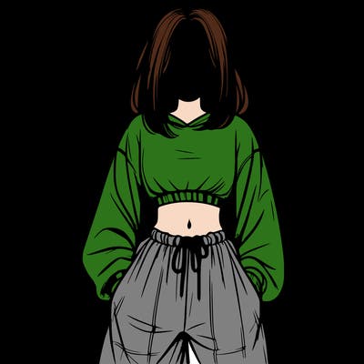 realistic girl faceless with baggy pants and a crop top