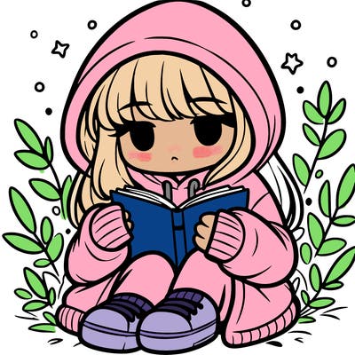 girl in oversized hoodie reading a book