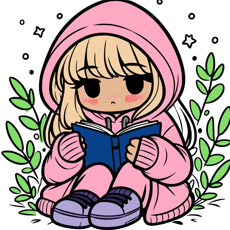girl in oversized hoodie reading a book