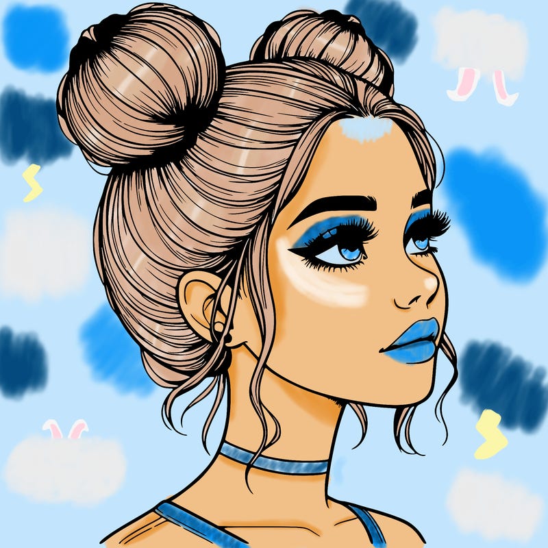 realistic girl with buns on the top of her head