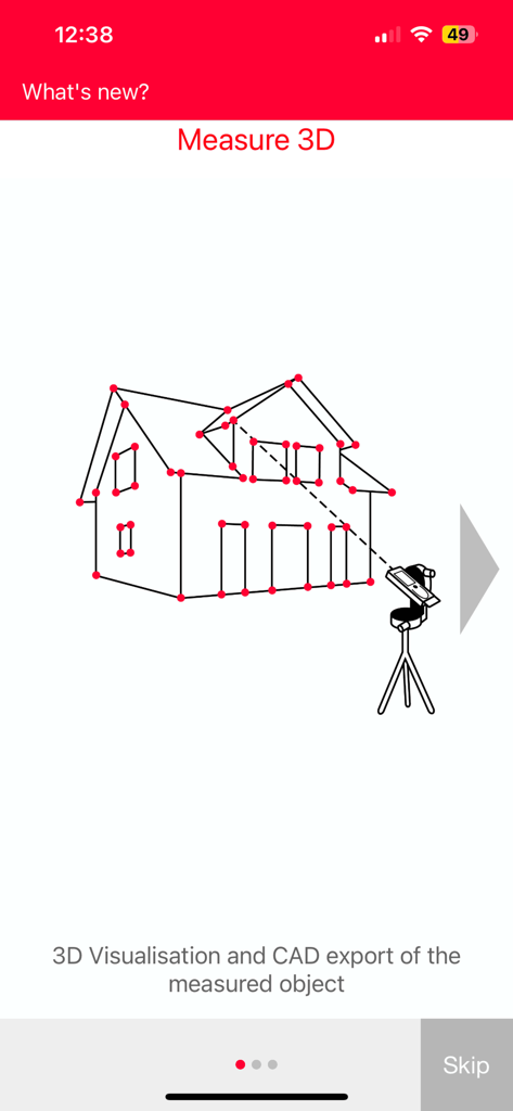 Leica DISTO Plan - Diagram illustrating the Measure 3D feature for house visualization and CAD export