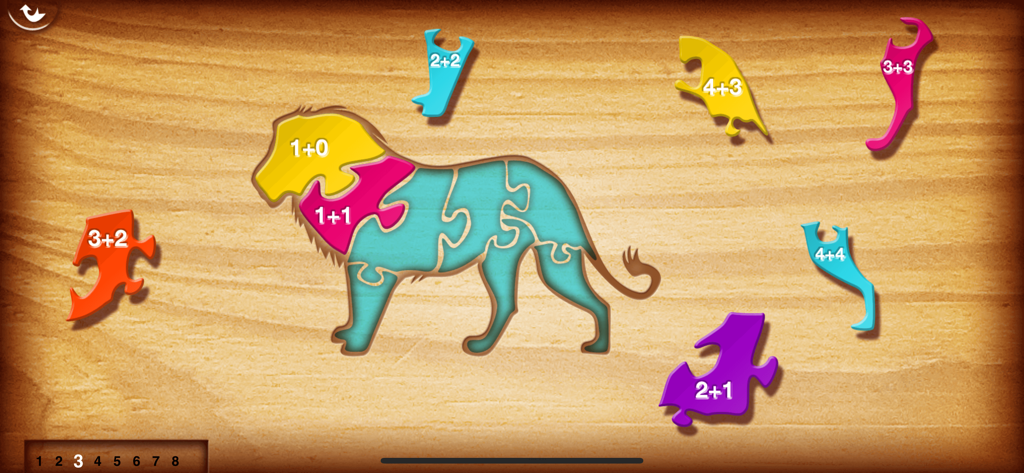 1 + 2 = 3 Jungle Puzzle - Jeu de puzzle de lion pour enfants avec des problèmes d'addition simples sur des pièces de puzzle colorées