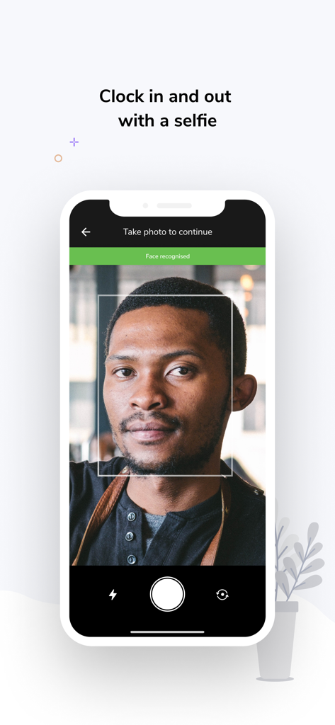 Jibble: Attendance Tracker - Employee using facial recognition to clock in on the Jibble attendance app