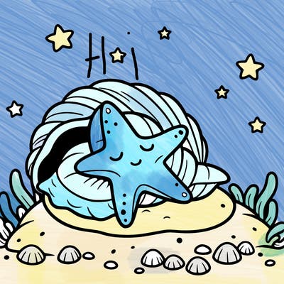 starfish sleeping in a seashell bed