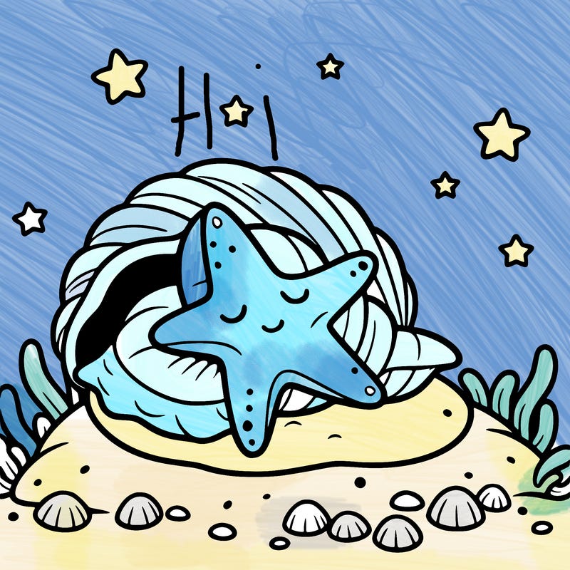 starfish sleeping in a seashell bed