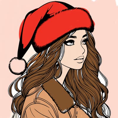 realistic girl in santa hat