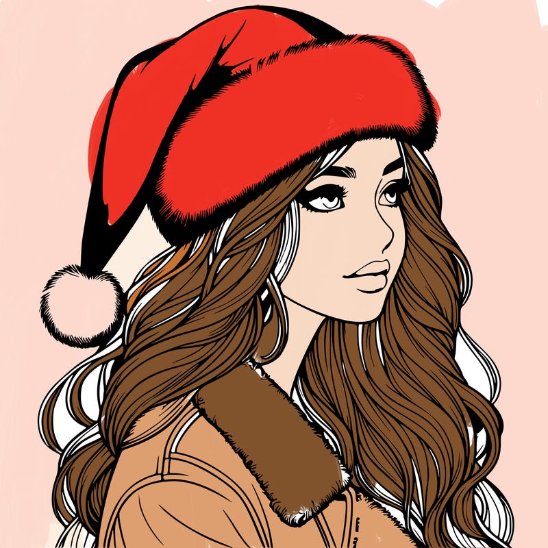 realistic girl in santa hat