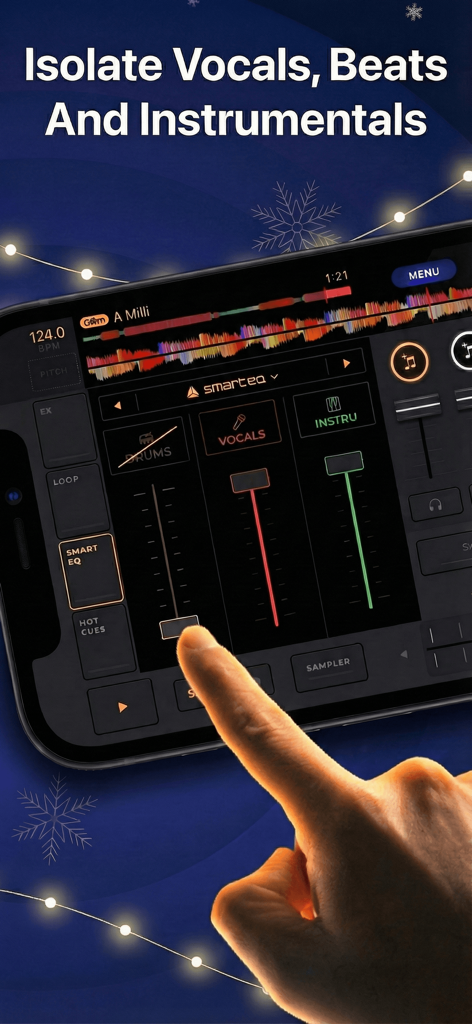 Smart EQ feature in the edjing Mix app for isolating vocals beats and instrumentals