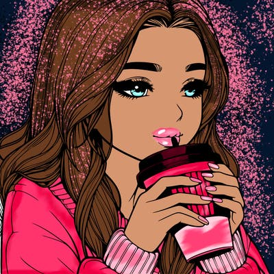 realistic girl drinking coffee