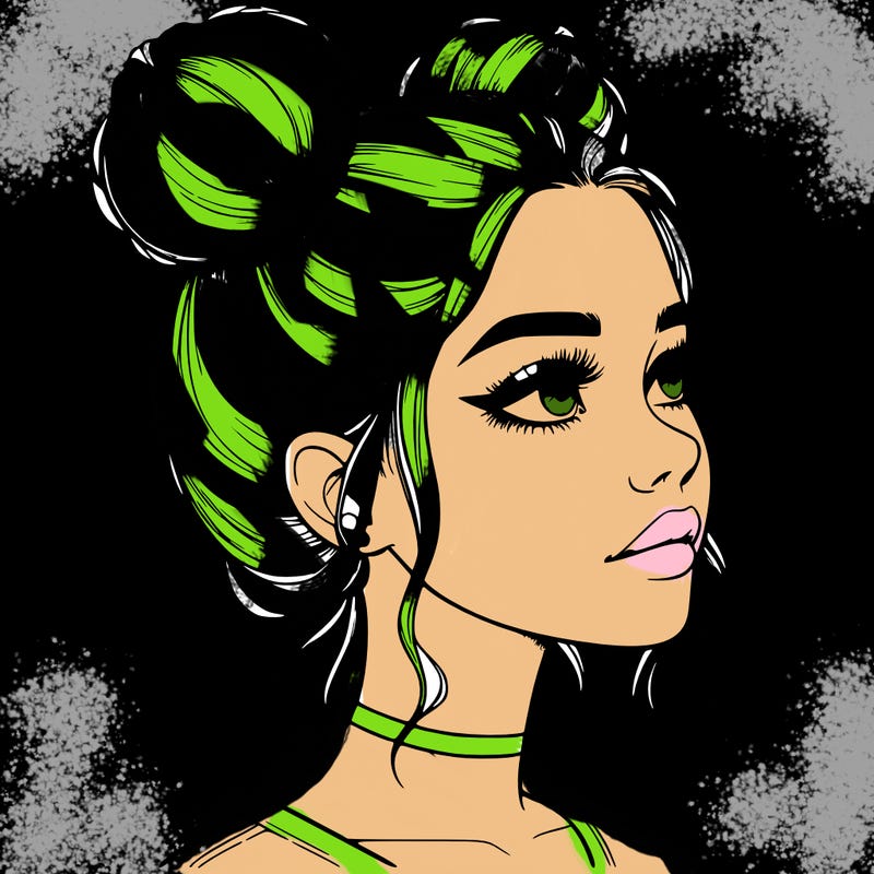 realistic girl with buns on the top of her head
