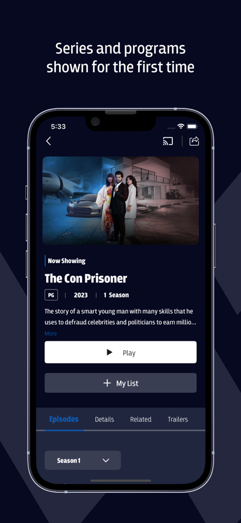SHASHA app screen displaying details for the Gulf series The Con Prisoner.