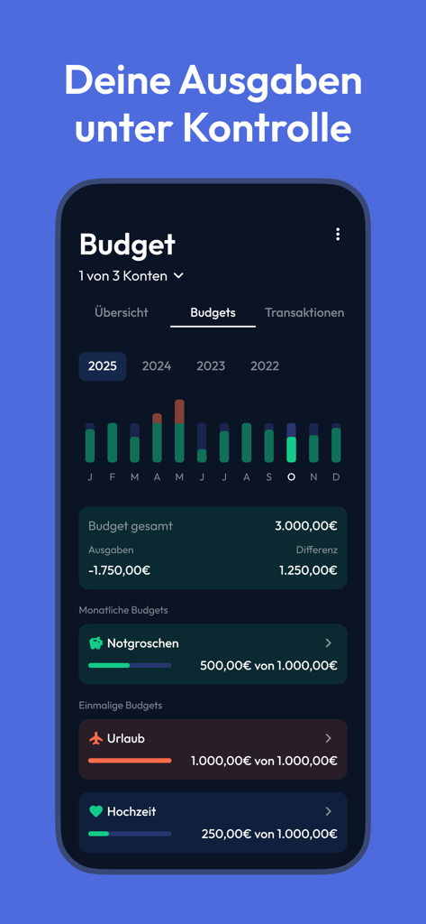 Finanzfluss Copilot - La interfaz de seguimiento de presupuesto de Finanzfluss Copilot que muestra los gastos mensuales y los objetivos de ahorro personal.
