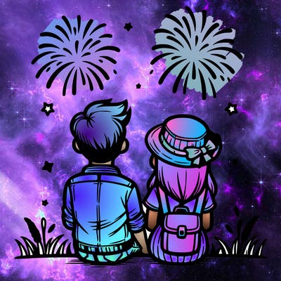 couple watching fireworks