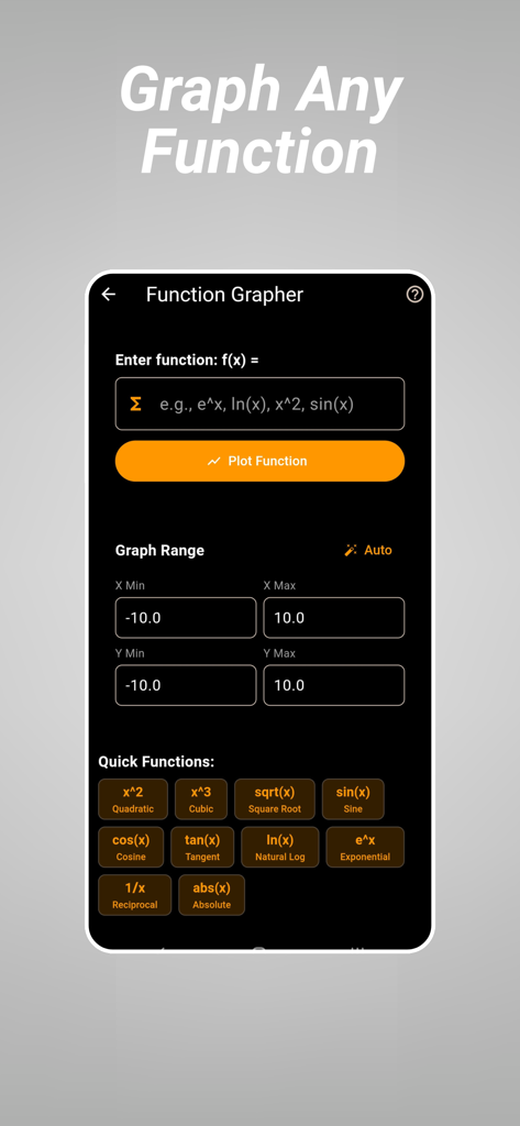 Calculator+ Pro & Math Solver - Interfaz del graficador de funciones para trazar ecuaciones y funciones matemáticas