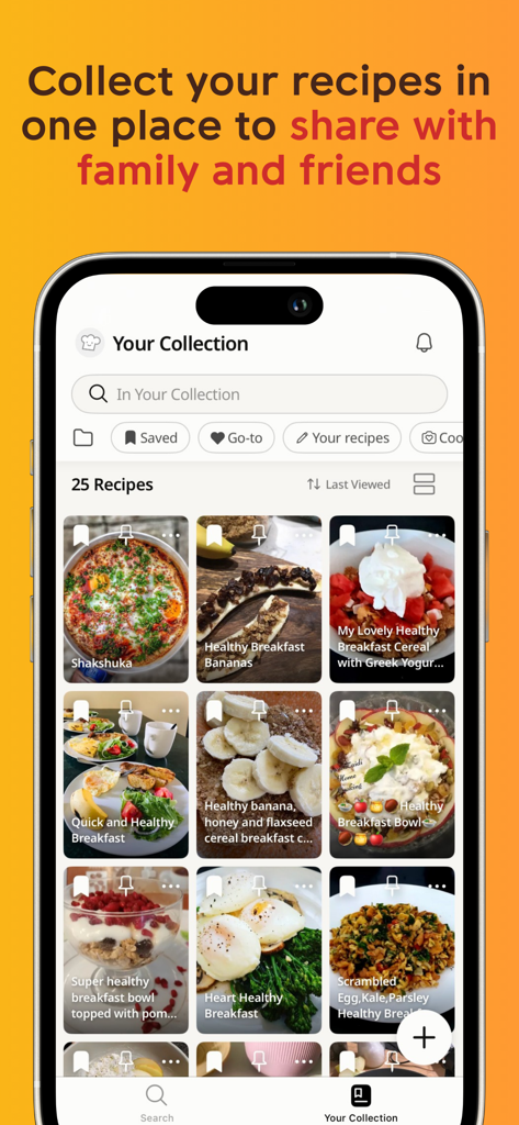 A digital recipe organizer showing a personal collection of saved home cooked meals in the Cookpad app