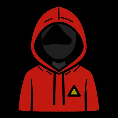 a person with non face waering a hoodie with a small triangle symbol