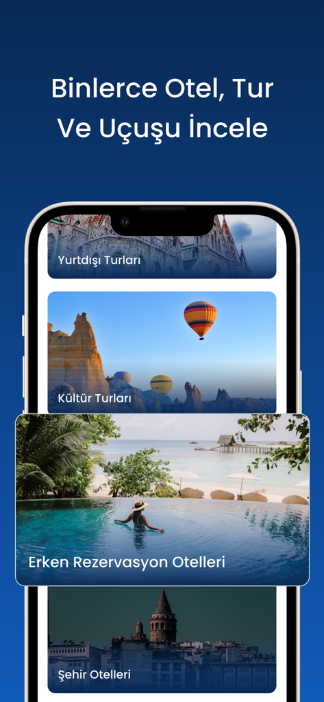 Tatilbudur mobile app screen showing hotel and tour options in Turkey