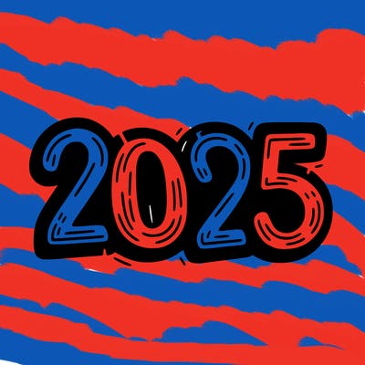 one line scrawled numbers sketch design “2025”