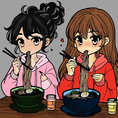 girls eating ramen