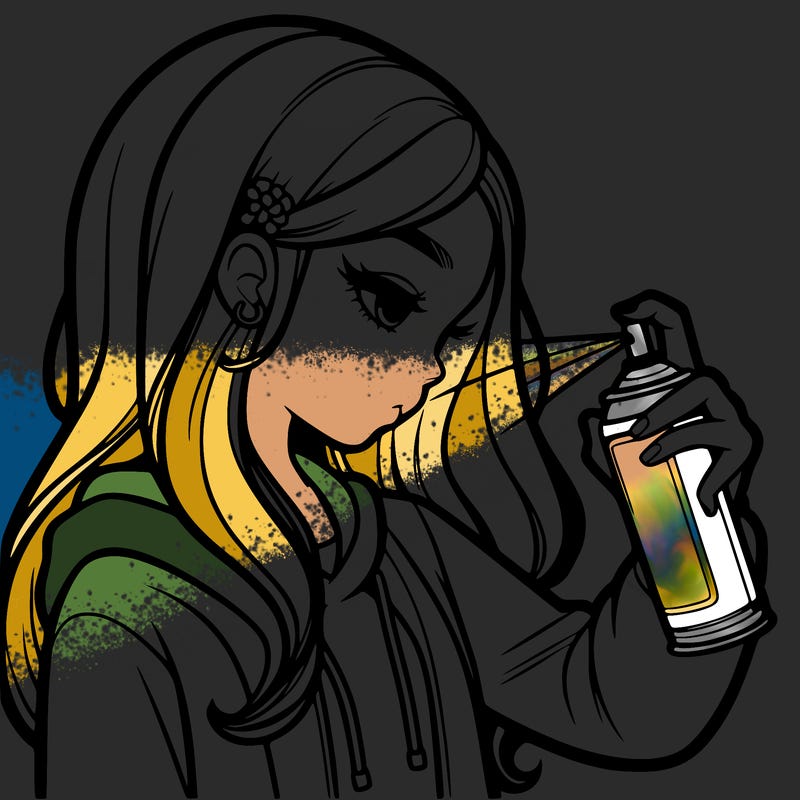 a realistic girl spray painting