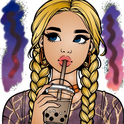 realistic girl with braided hair drinking boba