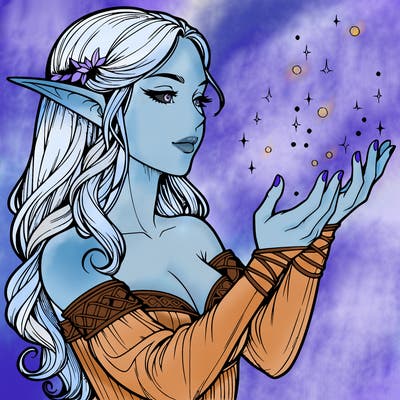 realistic elf girl doing magic