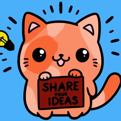 a cute cat saying share your ideas
