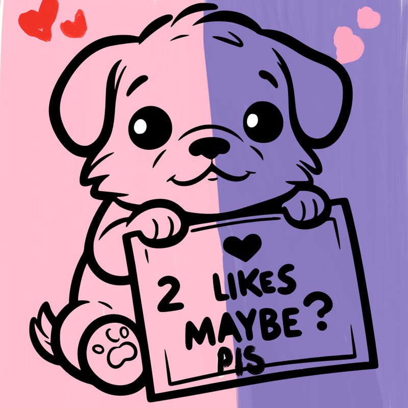 a puppy holding a sign that says 2 likes maybe?