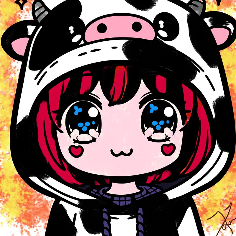kawaii girl with cow hoodie