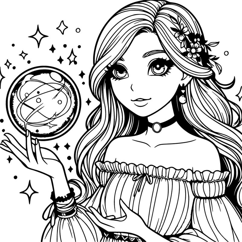 magical realistic girl holding a magic orb