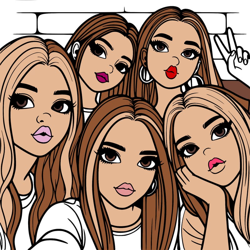 group of teen girls friends y2k up close in a selfie