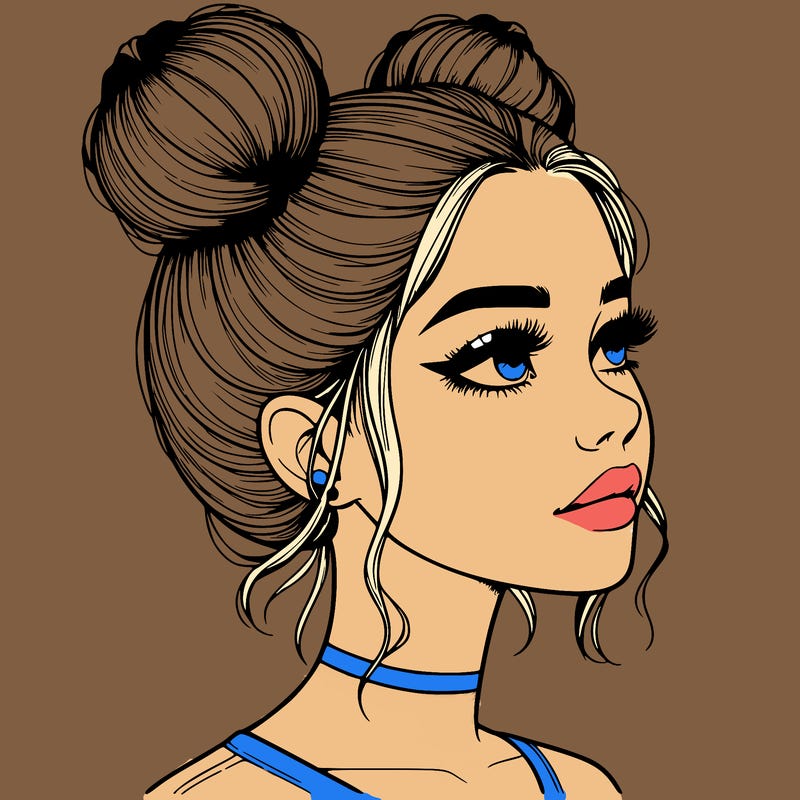 realistic girl with buns on the top of her head