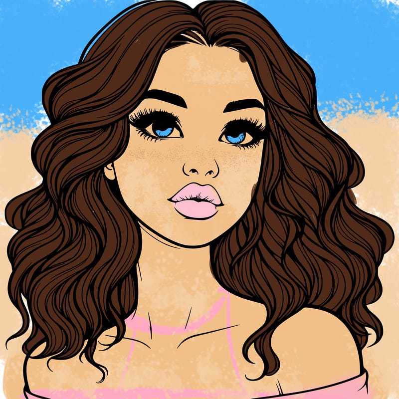 realistic girl with wavy hair and lips