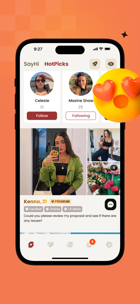 Jonna - Screenshot of the Jonna app interface showing curated user profiles under the HotPicks section with social networking features.