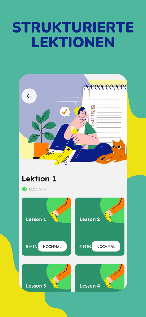 Interfaz de la aplicación anysign que muestra un currículo estructurado de lecciones de lengua de señas con seguimiento del progreso