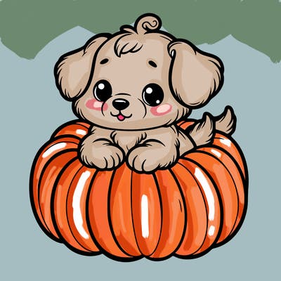cute little puppy in a pumpkin
