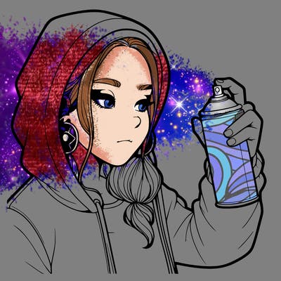 a realistic girl, spray painting