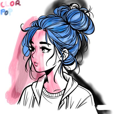realistic teenage girl with a messy bun