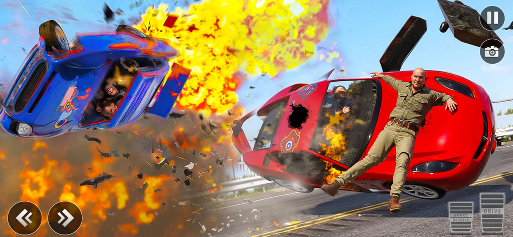 Beam Drive 3d Car Crash Sim - Dramatic 3D car crash simulation with vehicles flipping through a massive explosion