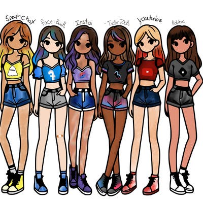 a group of girls wearing crop tops and shorts